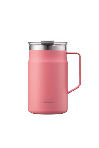 20-Ounce LocknLock Metro Mug Double Wall Insulated Stainless Steel Mug w/ Handle & Lid (Peach Red) Deal