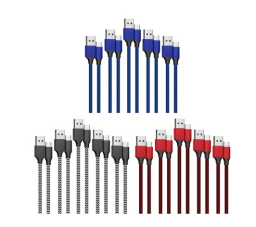 Two-Tone Braided 3A USB-C Fast Charging Cables (Set of 5)