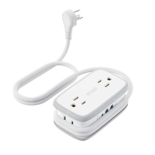 NTONPOWER 4 Outlets 3 USB (1 USB-C), 4ft Flat Plug Extension Cord with USB C Ports
