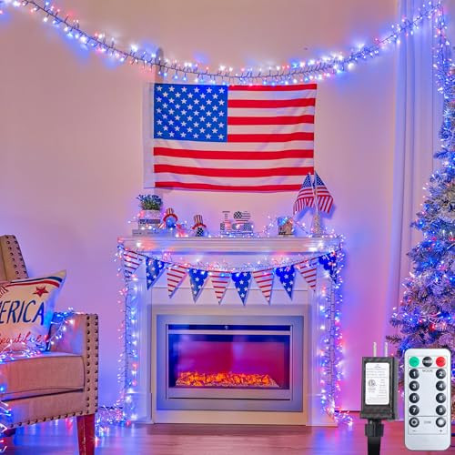 25Ft 500 LED Red White Blue Cluster String Lights Outdoor