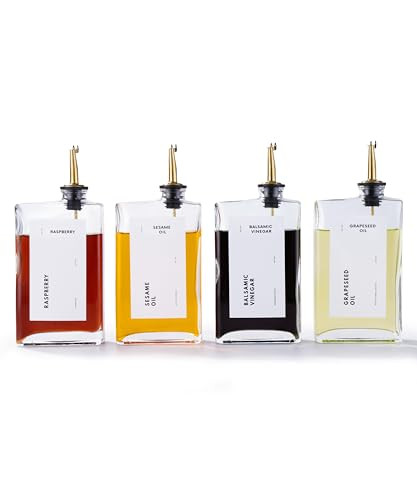 Olive Oil/Condiment Dispensers w/ 36 Labels, Pack of 4