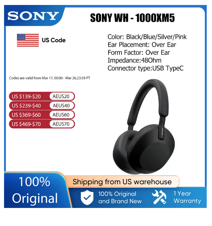 Sony WH-1000XM5 Wireless Noise Canceling Headphones