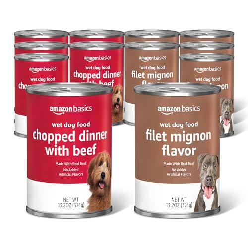 Amazon Basics Chopped Ground Dinner Wet Dog Food Variety Pack, Filet Mignon Flavor and with Beef 13.2oz Cans (12-Pack) Deal