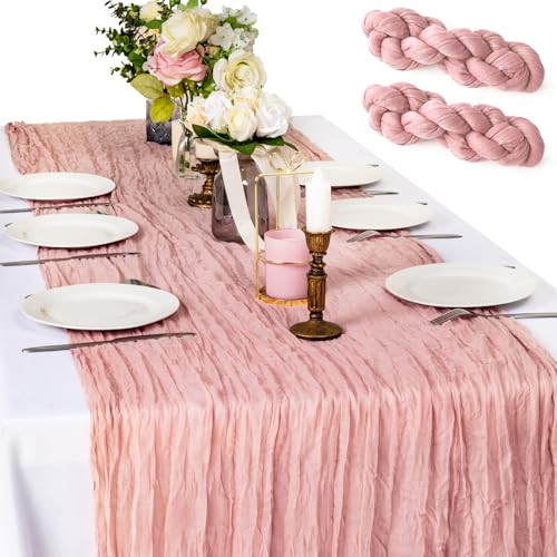 XSEINO 2 PC, 10' Cheesecloth Table Runner Set