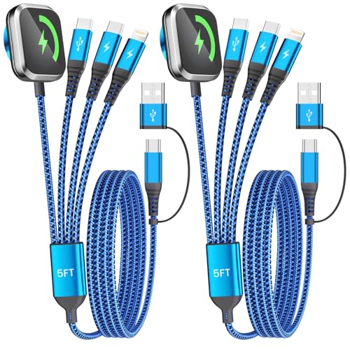 Jogrytece 2-Pack 5' 4-in-2 USB A/C Multi Charging Cable