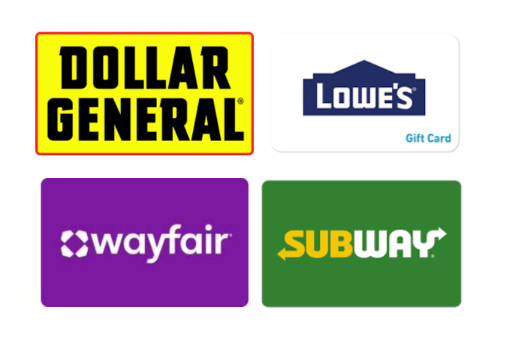 Select $25 Gift Cards (Lowes, Subway, Wayfair & More)