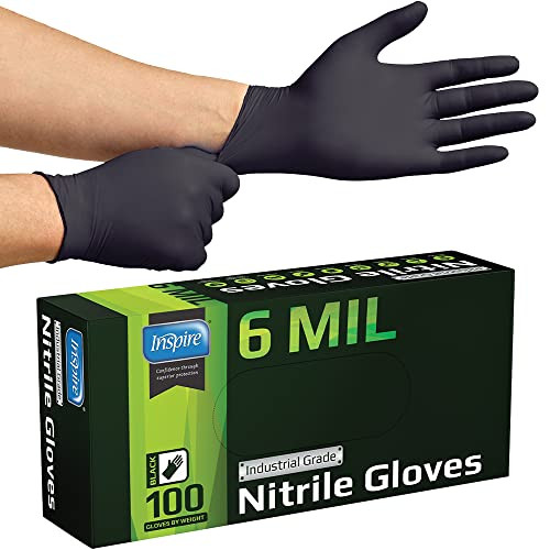 Inspire Black Nitrile Heavy Duty Disposable Gloves