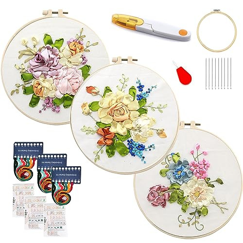 Maydear Embroidery Kit for Beginners, 3-Pack