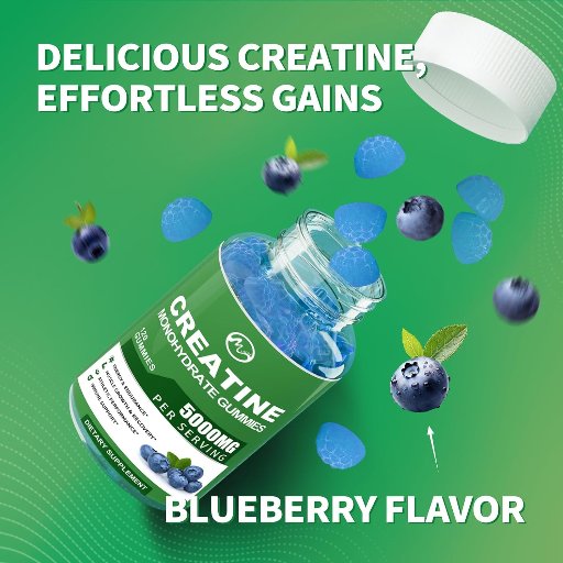M inch Creatine Monohydrate Gummies, Blueberry Flavor, 120 Count