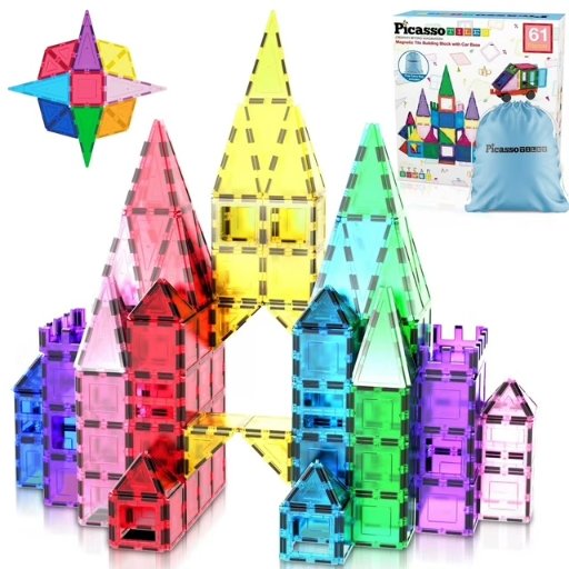 Picasso Tiles 61-Piece Magnetic Building Blocks