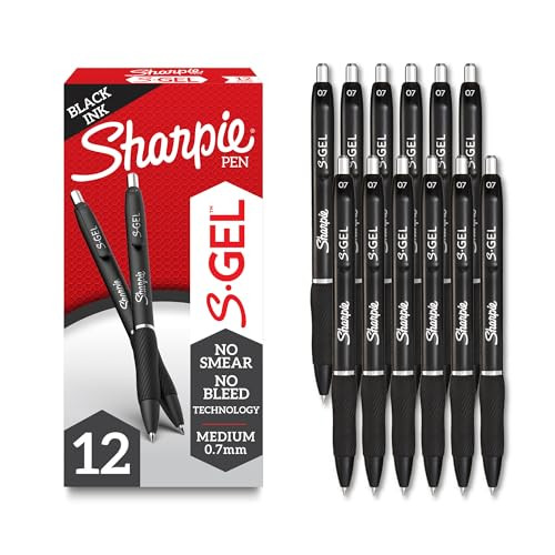 Sharpie S-Gel Medium Point, Black Ink Pen, 12 Count