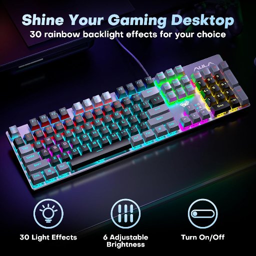 AULA 104-Key Wired Mechanical Keyboard with RGB Backlit