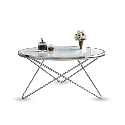Modern Round Coffee Table with Faux Marble Top