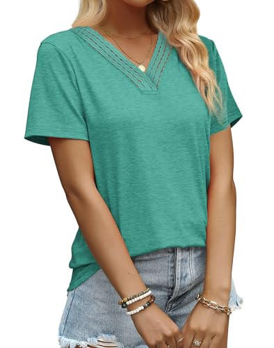 Aokosor Women's Summer Crochet V-Neck Tee