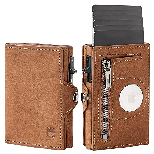 Leather Slim Wallet with AirTag Holder