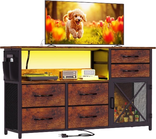 TV Stand with Lights and Charging Ports