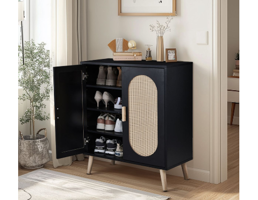 Rattan Shoe Organizer with Adjustable Shelves
