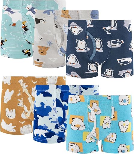100% Cotton Boys Boxer Briefs Tagless Toddler Underwear (6-Pack)
