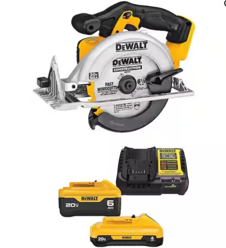 DeWALT 20V MAX Cordless 6.5" Circular Saw w/ 6.0Ah & 4.0Ah Batteries, Charger & Bag