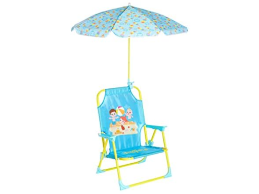 Idea Nuova Cocomelon Kids Outdoor Folding Beach Chair with Umbrella
