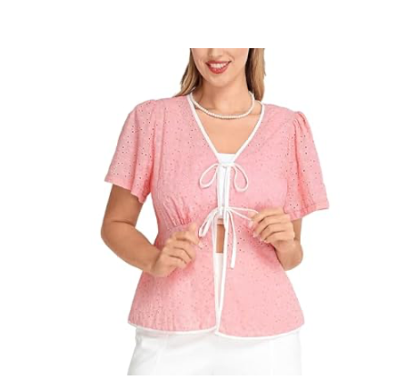 Tie Front Short Sleeve Tops