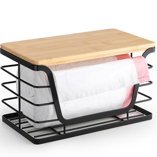 Aloceo Stainless Steel Trash Bag Holder with Bamboo Top