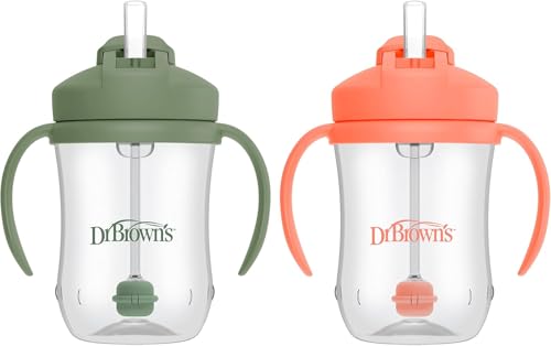 2-Pack 9oz. Dr. Brown's Milestones Baby's First Straw Cup (Coral/Olive Green)