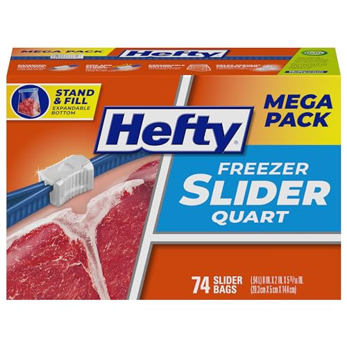 Hefty Slider Freezer Bags Quart Size, 74 Count