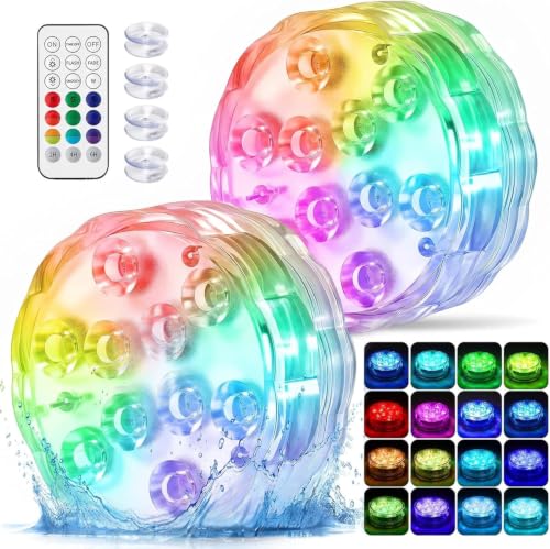 BITIWEND IP68 RGB Color-Changing Battery-Powered Submersible LED Pool Lights 2-Count Deal