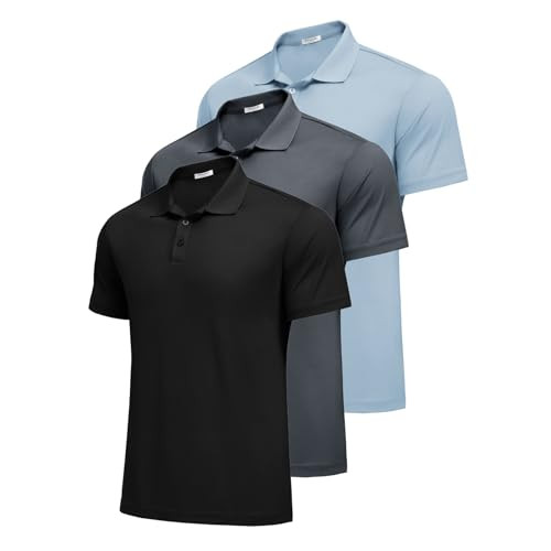 Men's Short Sleeve Lightweight Moisture Wicking Polos - 3-Pack 