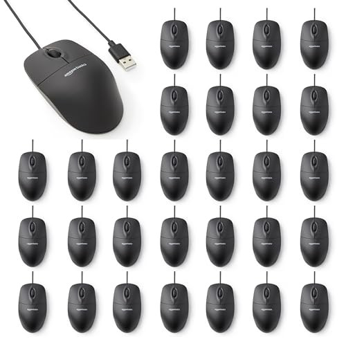 30-Count Amazon Basics 3-Button Wired USB Computer Mouse