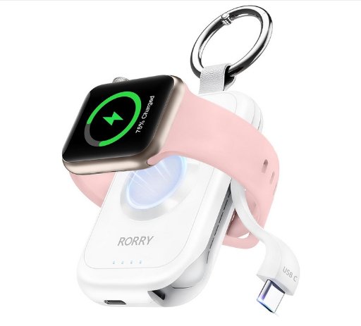 RORRY 2500mAh Portable Charger For Apple Watch W/Bulilt In USBC Cable