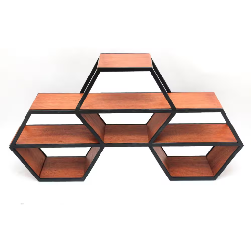 Hexagonal Wood and Metal Floating Shelf