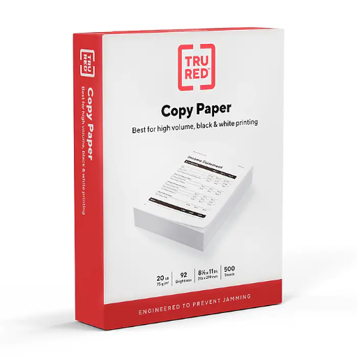 TRU RED 8.5" x 11" Copy Paper, 20 lbs., 92 Brightness, 500 Sheets/Ream (TR56957)
