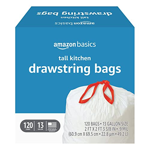 Amazon Basics Tall Kitchen Drawstring Trash Bags - 120 ct