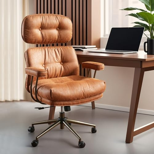 Ovios Ergonomic Office Chair, Brown Suede Leather
