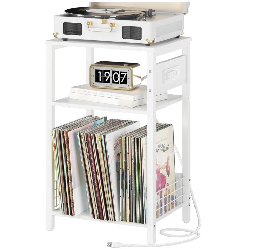 Yoobure Record Player Stand with Charging Station and Vinyl Storage