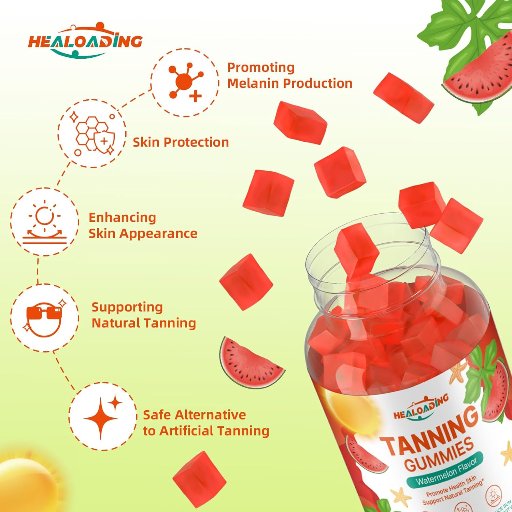 Tanning Gummies Supplement, Watermelon Flavor, 60 Count