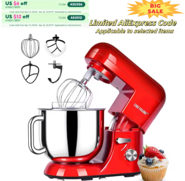 Cheftronic 6 Speed Stand Mixer with 7 Quart Stainless Steel Mixing Bowl