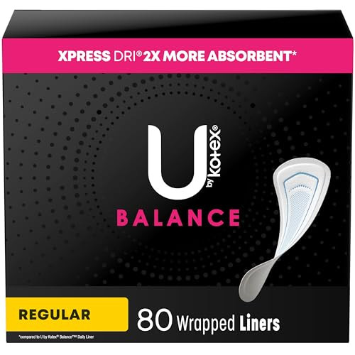 U by Kotex Balance Wrapped Panty Liners, 80 Pack