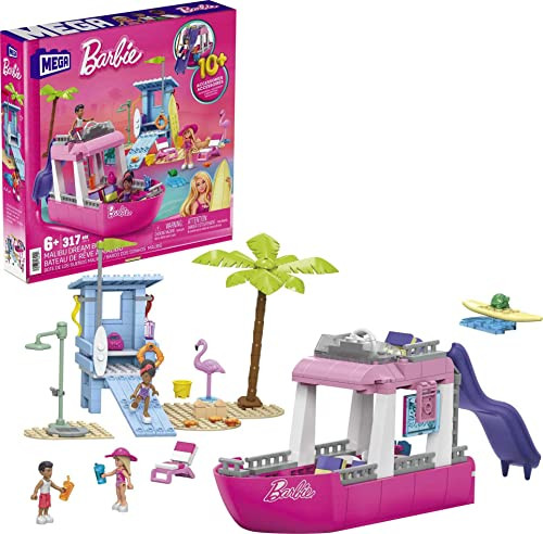 MEGA Barbie Malibu Dream Boat Building Toy Set, 317 Pcs