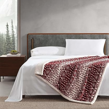 Eddie Bauer Reversible Sherpa Fleece Throw Blanket