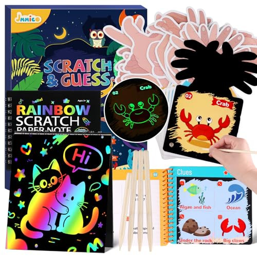 Scratch Art for Kids, Glow-in-The-Dark Scratch & Guess Animal Cards