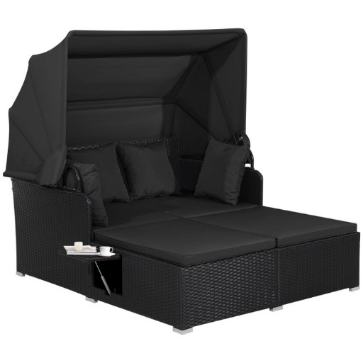 Costway Patio Rattan Daybed with Retractable Canopy
