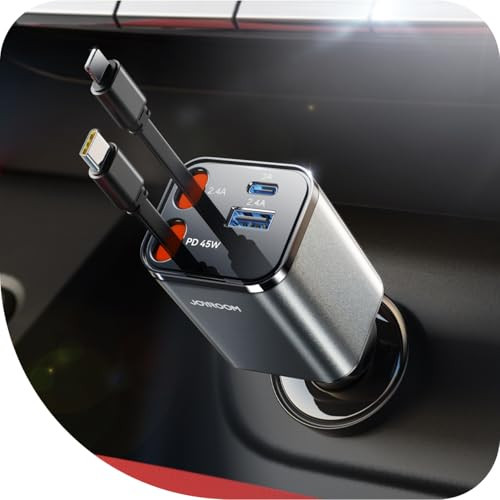Joyroom 4-in-1 Retractable USB-C + Lightning Car Charger