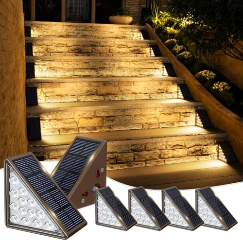 Jofios Solar Step Lights – 6 Pack Waterproof IP67, Deck & Patio Staircase Lights, Warm White