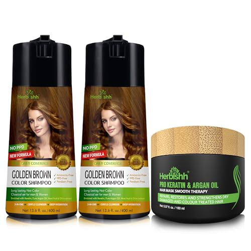 Herbishh Ultimate Combo 2-Pack Shampoo Golden Brown + Argan Hair Mask for Conditioning