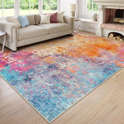 Lahome Abstract Washable Colorful Bedroom 9X12 Rug