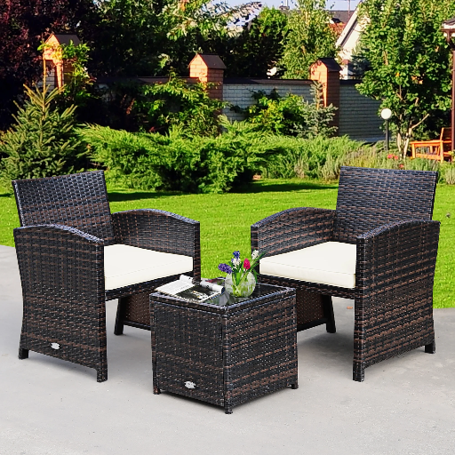 Costway 3-Piece Patio Rattan Wicker Conversation Set