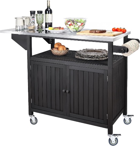 Portable Outdoor Grill Table with Stainless Steel Top